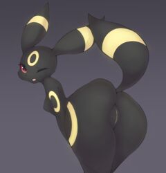 2021 absurd_res anthro ass ayzcube big_butt black_body breasts eeveelution female genitals hi_res looking_at_viewer looking_back nintendo nude one_eye_closed pokémon_(species) pokemon pokemon_(species) presenting presenting_hindquarters pussy solo umbreon video_games