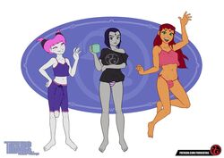 alien big_breasts big_penis bottomwear bulge casual dc dc_comics dickgirl edit forkedtail futanari green_eyes humanoid jinx_(dc) orange_skin pajamas penis_under_clothes raven_(dc) red_hair small_breasts starfire tamaranean teen_titans topwear