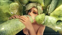 3d 4boys areolae balls big_penis blowbang blue_eyes breast_lick breasts bukkake cum cum_in_mouth cum_on_face cumshot female gangbang goblin goblin_male grabbing green_skin handjob head_grab kneeling male mercy moaning moaning_in_pleasure nipples nude ogre orc overwatch penis pleasure_face render resteel size_difference tagme tongue url yellow_hair