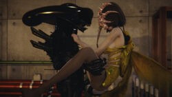 alien alien_(franchise) brown_hair double_penetration facehugger female fetish horror interspecies monster monster_girl monster_on_female pantyhose sex xenomorph