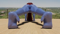 3d anthro anus ass blue_body blue_skin exercise female fish from_behind_position genitals glistening hair landscape marine muscular muscular_female nude outside push-up pussy raedainfossa railing red_hair sex solo toby_fox undertale undertale_(series) undyne undyne_(wo262) video_games