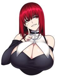 1girls big_breast breasts camui_kamui_(hz_666v) cleavage glistening glistening_body glistening_skin happy huge_breasts large_breasts light-skinned_female light_skin nun nun's_habit original red_eyes red_hair smile thinking top_heavy voluptuous