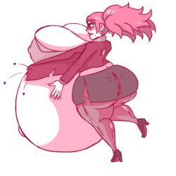 belly_button big_ass big_breasts capcom cleavage earrings high_heels huge_belly hyper_pregnancy iroaya_madoi mega_man mega_man_battle_network miniskirt ms._madd pregnant red_hair ripped_clothing secretary slickpens stockings thick_thighs