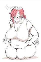 41_(taskmaster41) belly_grab big_breasts blush bottomless boudica_(fate) boudica_(fate/grand_order) chubby embarrassed fate/grand_order fate_(series) female huge_breasts red_hair solo_female thick_thighs