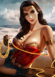 1girls actress arm_bracers big_breasts breasts celebrity cleavage close_up corset cute dc dc_comics dc_extended_universe detailed_background diana_prince female female_only fit gal_gadot large_breasts lasso_of_truth looking_at_viewer real_person realistic skirt solo superheroine tiara wonder_woman wonder_woman_(series) yupachu