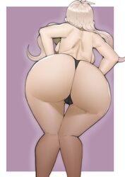 1girls ass ass_focus bikini_bottom blonde_hair danganronpa danganronpa_v3 doublehero favorite iruma_miu long_hair presenting_hindquarters solo thong topless