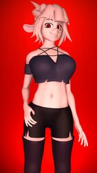 1girls 3d caprine clothes cosplay female female_only goat_lucifer_(helltaker) gradient_background helltaker helluva_boss kevhon looking_at_viewer loona_(helluva_boss) lucifer_(helltaker) pants shirt socks solo solo_female source_filmmaker vivienne_medrano