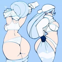 1girls animated ass big_ass cdlum gym_leader huge_ass human lingerie long_hair melony_(pokemon) milf nintendo panties pokemon pokemon_ss solo thick_thighs underwear undressing white_panties wide_hips