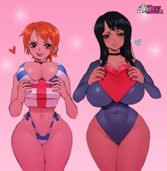 2girls ass big_breasts breasts female female_only females females_only hourglass_figure huge_breasts jay-marvel large_breasts looking_at_viewer nami nico_robin one_piece pre-timeskip shounen_jump thick_thighs thin_waist wide_hips