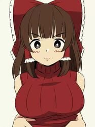 1girls animated blush bouncing_breasts breasts brown_hair female female_only huge_breasts large_breasts momendoufu montygluey mp4 no_sound reimu_hakurei shirt_lift solo solo_female touhou video