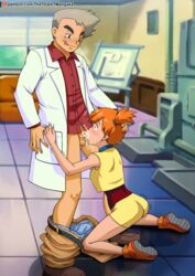 1boy 1girls age_difference ass blowjob booty_shorts breasts clothed crying_with_eyes_open cum cum_in_mouth cum_inside fellatio female forced_oral gym_leader hand_on_another's_head human human_only indoors labcoat laboratory light-skinned_female light_skin male male/female misty_(pokemon) nintendo older_male oral oral_sex orange_hair partially_clothed penis penis_in_mouth pokemon pokemon_rgby pokemon_rse red_hair samuel_oak shorts size_difference straight the_dark_mangaka younger_female