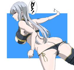 breasts butt_crack clothing female female_only large_breasts long_hair looking_back oekaki panties pointy_chin red_eyes sega selvaria_bles sideboob silver_hair sima stockings thighhighs underboob valkyria_chronicles valkyria_chronicles_1