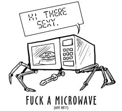 appliance dildo english_text greyscale humor inanimate male_only microwave monochrome pie robot strap-on what