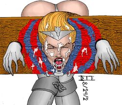 2002 bondage bukkake cum_on_face dart dart_(character) dart_(comics) die facial image_comics open_mouth open_mouth_gag pillory savage_dragon stocks tagme