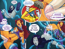 comic cum cum_in_mouth cum_in_pussy cum_inside cum_on_face dc dc_comics dcau english_text mumbo pubic_hair rachel_roth raven_(dc) restrained_by_tentacles ripped_clothing shoogerbare speech_bubble spread_legs starfire straight_hair suspended_via_tentacles teen_titans tentacle_sex tentacles tentacles_around_arms tentacles_around_legs tentacles_in_pussy thigh_boots torn_bodysuit torn_clothes