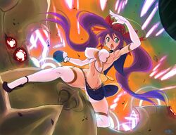 beetle bow bracelet breasts cave cave_(developer) crybringer elbow_gloves erect_nipples explosion female flying gloves green_eyes hairbow headdress jewelry long_hair midriff mushihime-sama mushihime-sama_futari navel open_mouth purple_hair reco reko riding skirt slender_waist sweat thighhighs tied_hair twintails very_long_hair white_gloves white_legwear