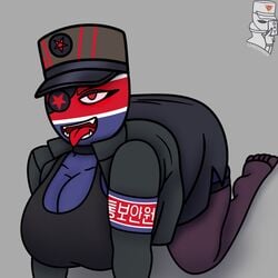 ass bending_down breasts cleavage countryhumans countryhumans_girl ech0chamber feet huge_breasts military_hat north_korea north_korea_(countryhumans) north_korean_flag seductive_look voluptuous