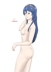 1girls ass blue_eyes blue_hair completely_nude fire_emblem fire_emblem_awakening long_hair looking_back lucina_(fire_emblem) nintendo nipples nude nude_female small_breasts solo solo_female somelewdstwc tiara