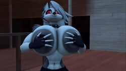 1girls 3d abs animated anthro black_body black_fur breast_expansion breast_growth breasts canid canid_demon demon female fingers furry grey_body grey_fur grey_hair grey_nipples growth hair hellhound helluva_boss lactation loona_(helluva_boss) milk navel nipples red_sclera sound video vivienne_medrano wallacethespideer white_eyes