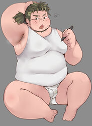 armpits beard bulge glasses hairy_armpits live-a-hero long_hair male overweight solo subaru_nobeyama underwear