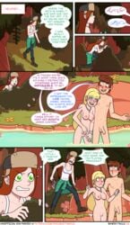 1boy 2girls after_sex arm_bracelets axe bangs blonde_hair blue_eyes boots breasts brown_eyes brown_hair clothed_female_nude_female clothed_female_nude_male comic cum_dripping_out_of_pussy cum_in_pussy cum_leaking_out_of_pussy dipper_pines disney disney_channel earrings english_text female foreskin glans gravity_falls green_eyes hand_on_shoulder hat incognitymous jewelry large_breasts long_hair male multiple_girls navel necklace nipples nude pacifica_northwest pants partially_retracted_foreskin penis pussy red_hair skinny_dipping straight_hair tank_top text uncircumcised uncut weapon wendy_corduroy