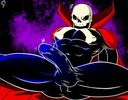 bara bulge bulge_through_clothing cape dc legs_up makidotsukashi male_only mister_bones muscle skull skull_head solo_male spandex superhero thick_thighs