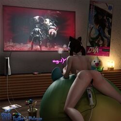 1girls 3d 3d_(artwork) anal_insertion asian asian_female bedroom big_breasts blizzard_entertainment brown_hair buttplug cat_ears d.va demon's_souls female female_only fromsoftware hana_song light_skin motion_lines nude nude_female orgasm overwatch playing playing_videogame playstation pussy_juice sashacakies solo squirt teen teenager underwear vibrator vibrator_in_pussy wet wet_pussy