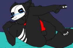 asshole balls bedroom black_fur blue_eyes blush canine_penis claws claws-and-paws cute deadtale flexible furry furry_only pawpads paws red_penis riskaver riskaver_(artist) seductive stylish tail testicles wolf