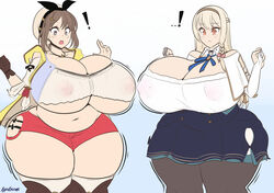 ! 2girls alphaerasure ass ass_expansion atelier_(series) atelier_ryza breast_expansion breasts chubby chubby_female cleavage curvy expansion female_focus female_only hip_expansion hips huge_breasts huge_thighs klaudia_valentz long_hair multiple_girls nipple_bulge nipples_visible_through_clothing overweight overweight_female reisalin_stout short_hair shorts skirt tagme thick thick_thighs thigh_expansion thighs underboob weight_gain wide_hips