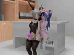 1futa 1girls 3d big_penis blender condom condom_on_penis elin futanari heterochromia large_ass large_penis multicolored_hair nurse nurse_uniform sisalik small_breasts smaller_female smaller_futanari tera_online thighhighs twintails white_hair