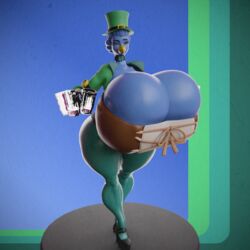 3d beak bird blue_skin breasts busty busty_bird cleavage female female_focus female_only festive holding_object huge_breasts impossible_clothes jaeh original original_character saint_patricks_day suit sunr4y sunr4y_w0rksh0p thick_thighs thighs tight_clothing tight_fit wide_hips