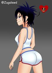 1girls artist_signature asian ass athletic_shorts basketball_uniform black_eyes clothing cute dat_ass dolphin_shorts female gorillaz gym_uniform human inviting jersey looking_at_viewer looking_back love noodle_(gorillaz) noodle_(pac-man) pale_skin shorts spiky_hair sportswear uniform white_shorts zugalewd