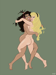 ass aurora_(sleeping_beauty) big_breasts black_hair blonde_hair breasts catfight crossover disney disney_princess earrings esmeralda female female_only gypsy legs lipstick long_hair nipples nude princess pussy royalty sleeping_beauty_(1959_film) teeth the_hunchback_of_notre_dame titflaviy