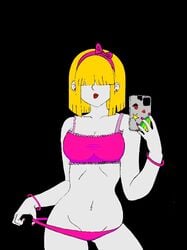 1girls aged_up bangs belly big_breasts blonde_hair blunt_bangs bob_cut bra bracelet breasts cellphone curvaceous curvy earrings female female_only fingernails hair_over_eyes hairband leon_pazchowder lips lipstick lucy_loud midriff mirror_selfie nail_polish navel nickelodeon older panties phone pink_bra pink_nails pink_panties selfie short_hair sleepwear solo solo_female solo_focus straight_hair the_loud_house thick_thighs thighs underwear wide_hips