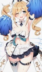 1girls barbara_(genshin_impact) big_breasts blonde_hair blue_eyes breasts cheerleader cheerleader_uniform cleavage female female_only genshin_impact nun pom_poms skirt smile thighhighs twintails w.k