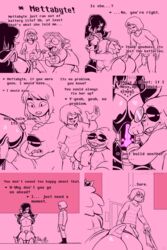 alphys alternate_universe anthro ass big_breasts big_butt bodily_fluids bottomless breasts clothed clothing coat comic english_text eyewear face_shield female frisk frisky_(under(her)tail) glasses gloves handwear hi_res holding_breast human humanoid kneeling lab_coat lizard machine male mammal mask mettabyte mettaton_ex page_21 reptile robot rule_63 scalie sweat syhpla tears text thewill topwear under(her)tail undertale video_games welding_mask yelling