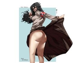 ass attack_on_titan bangs big_ass black_eyes black_hair clothing dat_ass eye_bags female hell904 long_hair long_sleeves military_uniform pale_skin pieck_finger shingeki_no_kyojin solo