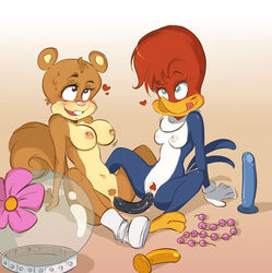 2girls anal_beads crossover dildo double_dildo female_only furry nude pubic_hair samasan sandy_cheeks sex_toy shared_object_insertion smooth_fur spongebob_squarepants squirrel the_woody_woodpecker_show unshaved_pussy winnie_woodpecker woodpecker yuri