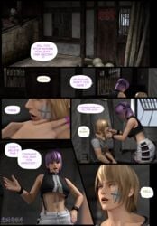 3d 3d_(artwork) asian asian_female ayane_(doa) comic dead_or_alive eliot_(doa) interracial purple_hair red_eyes renzuki_harai speech_bubble