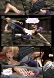 3d 3d_(artwork) asian asian_female ayane_(doa) comic dead_or_alive eliot_(doa) interracial purple_hair red_eyes renzuki_harai