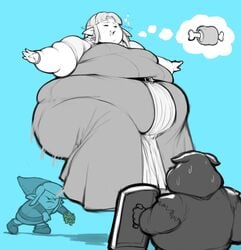 1boy 1girls big_ass big_belly big_thighs chubby drool drooling fat huge_ass huge_belly huge_thighs hyper hyper_ass large_ass link massive_ass massive_belly moblin monster nintendo obese overweight pewbutt princess_zelda size_difference smile the_legend_of_zelda thick_arms thick_thighs zelda_(a_link_to_the_past)