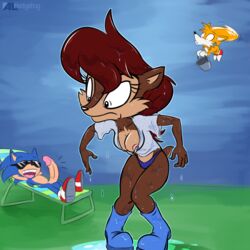 2d alhedgehog anthro archie_comics boots breasts bucket chipmunk cleavage color dripping erection exposed_nipples eyelashes female fox furry hedgehog male mammal mobian_(species) nipples panties penis red_hair sally_acorn sega silly smile sonic_(series) sonic_satam sonic_the_hedgehog sonic_the_hedgehog_(archie) sonic_the_hedgehog_(comics) sonic_the_hedgehog_(series) sunglasses surprised t-shirt tails underwear water wet wet_shirt