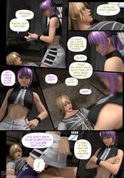 3d 3d_(artwork) asian asian_female ayane_(doa) comic dead_or_alive eliot_(doa) interracial penis purple_hair red_eyes renzuki_harai speech_bubble