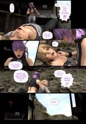 3d 3d_(artwork) asian asian_female ayane_(doa) comic dead_or_alive eliot_(doa) interracial purple_hair red_eyes renzuki_harai