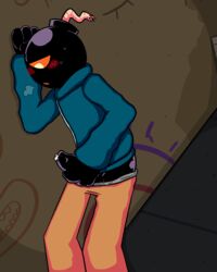 1boy anthro blue_hoodie blushing cumming friday_night_funkin friday_night_funkin_mod holding_penis hunched_over jacking_off killerfrog looking_down male_only orange_pants penis_out vs_whitty_(fnf_mod) whitty_(fnf_mod) whitty_(friday_night_funkin)