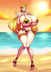 1girls alternate_breast_size beach big_breasts bikini blonde_hair breasts breasts_bigger_than_head breath_of_the_wild cleavage color color_edit curvy demigoddess edit huge_breasts hylian knees_together_feet_apart long_hair n647 nintendo nipple_bulge nipples_visible_through_clothing pointy_ears pose posing princess_zelda sandals schnauzercito smile smiling solo swimsuit tattoo the_legend_of_zelda thick_thighs thighlet thin_waist triforce triforce_bikini voluptuous wasp_waist wide_hips zelda_(breath_of_the_wild)