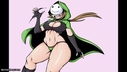 1girls ahoykoi big_breasts big_thighs black_bra blonde_hair cloak dream_smp dreamwastaken female fingerless_gloves freckles koianimations masked minecraft_youtubers rule_63 thick_thighs