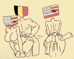 1girls american_flag back_view belgium_(countryhumans) bending_over blushing countryhumans countryhumans_girl female flawsy male stright united_states_of_america united_states_of_america_(countryhumans)