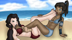 2girls artist_name artist_request asami_sato avatar_legends beach bikini blue_toenails female female_only foot_fetish foot_lick human interracial korra multiple_girls red_toenails smooth_skin swimsuit the_avatar the_legend_of_korra waluigiplayer water_tribe yuri