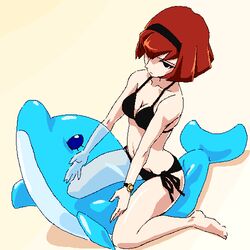 1:1 1girls aliasing android bikini black_bikini breasts brown_hair cleavage female hairband lowres pool_toy r._dorothy_wayneright red_hair short_hair swimsuit the_big_o unknown_artist white_skin